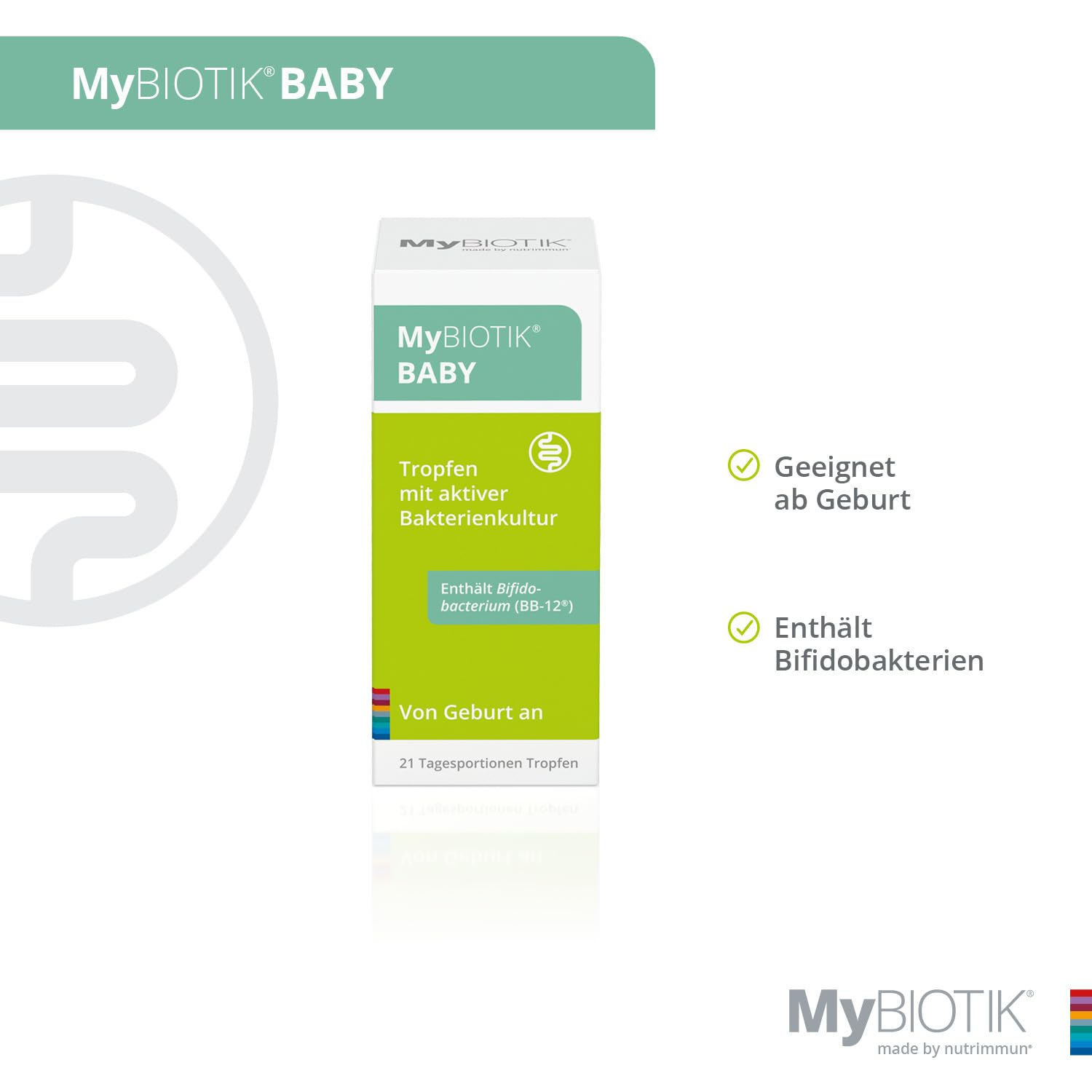 MyBIOTIK®BABY I made by nutrimmun I Für 21 Tage I Speziell für Babys entwickelt I Aktive Bakterienkultur BB-12 ®I Tropfen I Vegan I Glutenfrei I Laktosefrei I Laborgeprüft