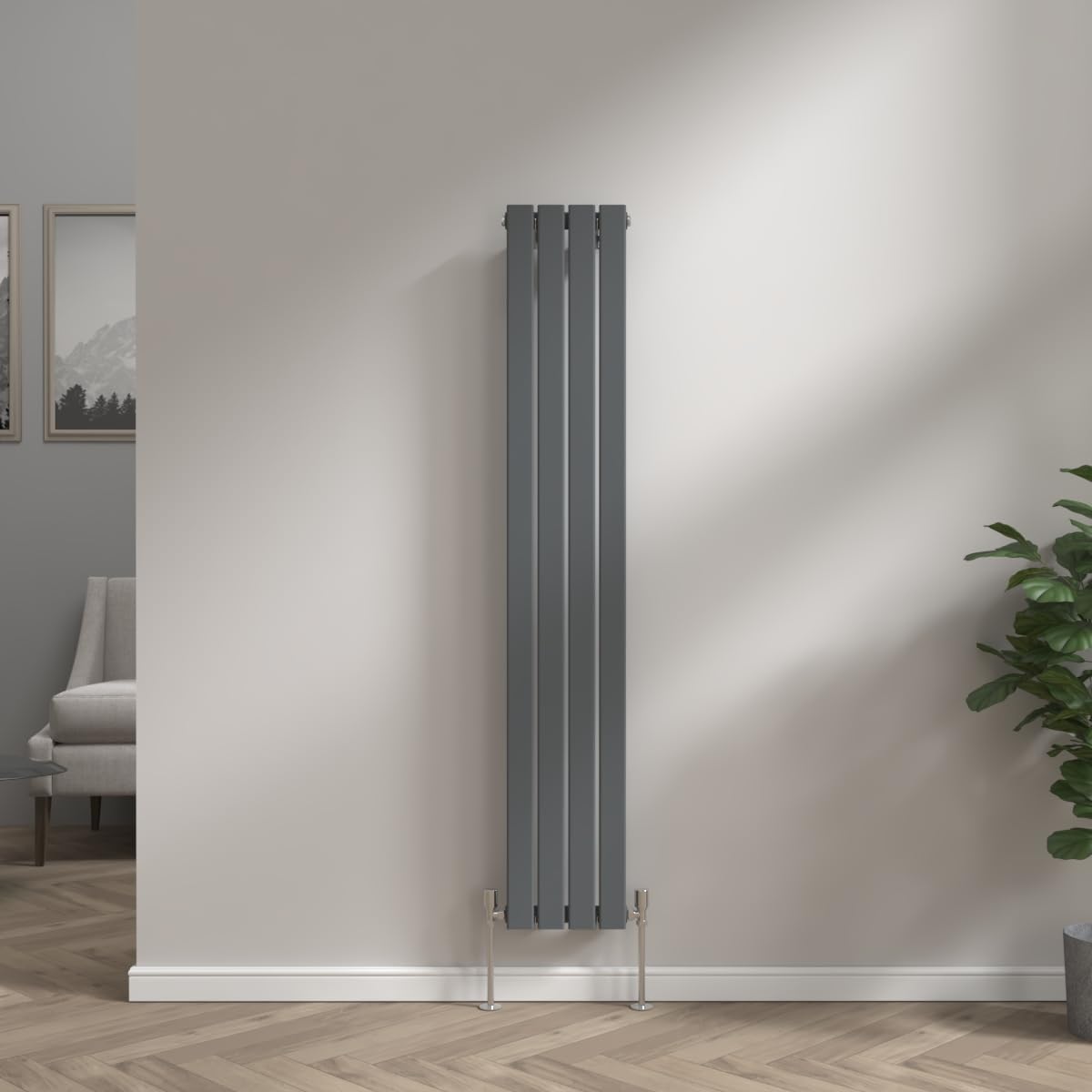 NRG Anthracite 1600x272mm Vertical Designer Radiator Single Column Flat Panel Central Heating Rads