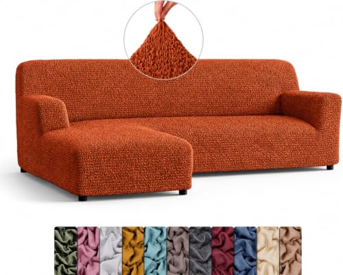 Image of Bellissima Sofa Covers - Premium Luxury Microfibra Plain Stretchable Sofa Cover Fully Covered Slipcover, Imported from Italy (Terracotta, L Shape Left-UN)