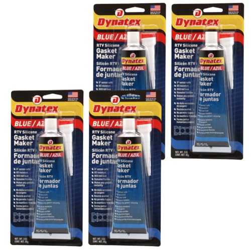 Image of Dynatex Blue RTV Silicone Gasket Maker 3 oz Tube - Oxygen Sensor Safe, OEM Specs, Gear Oil Resistant, Oil /Water Resistant, Made in the USA (4-Pack)