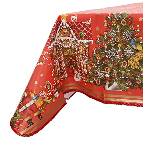 Decoser Mantel de Navidad - Cubre Mesa Navideño con Reverso de Franela, Antimanchas, Fácil de Limpiar, Mantel Rectangular Impermeable para Navidad (Navidad Roja, 140x180)