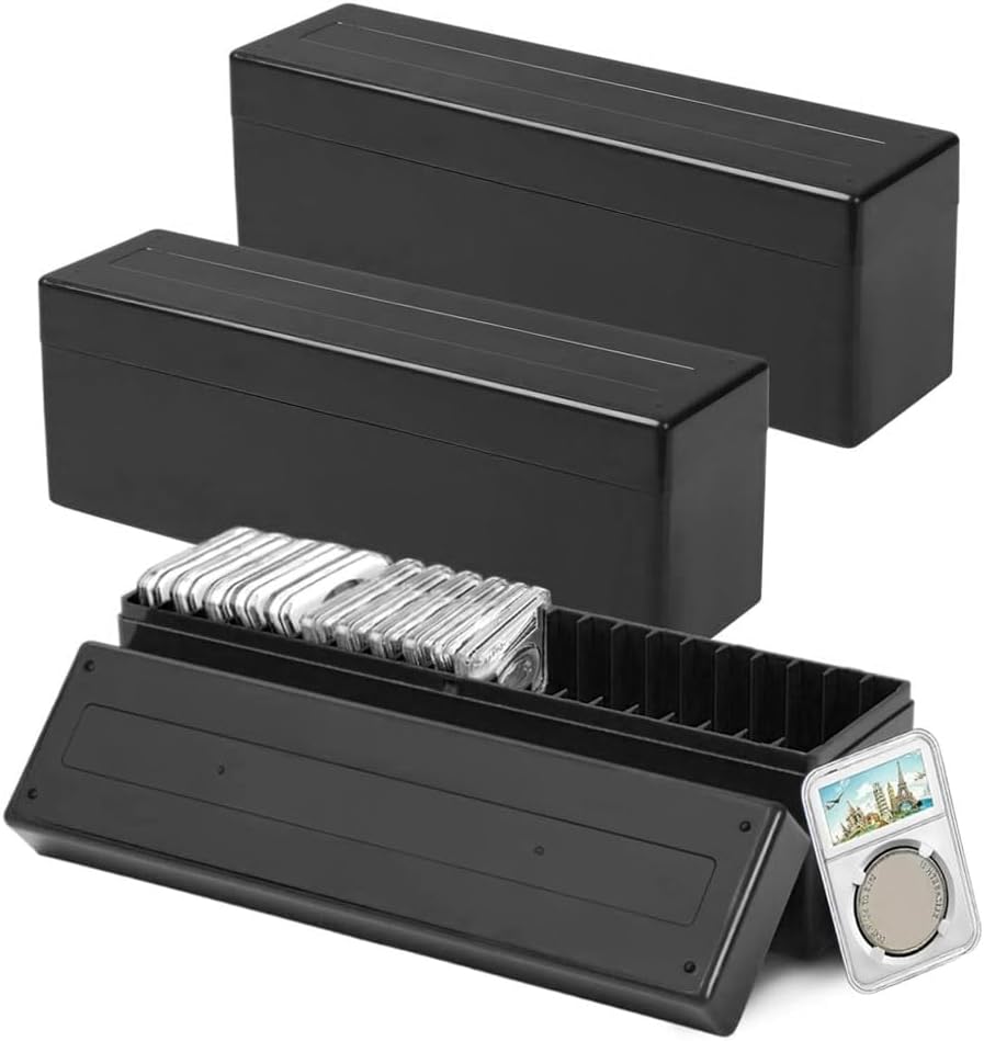 3 Pack Plastic Coin Slab Storage Boxes, Black Coin Slab Holder for 20 Slots Fit for NGC PCGS PCCB PMGab ANACS Container for Collectors Office Home Bank Supplies(Include Boxes Only)