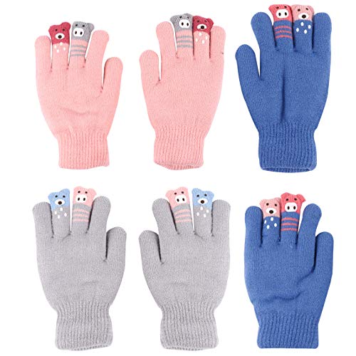 CLISPEED 3 Pares de Luvas de Tricô Infantil de Dedo Completo Luvas Quentes de Inverno Luva de Malha