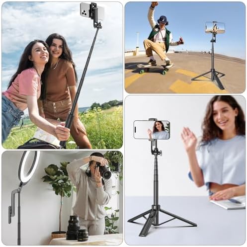 Selfie Stick Travel Tripod for Cell Phone with Remote Control and Phone Holder, Extendable Selfie Stick for iPhone, iPhone Tripod for Video Recording, 50 Inch, Black — view 6