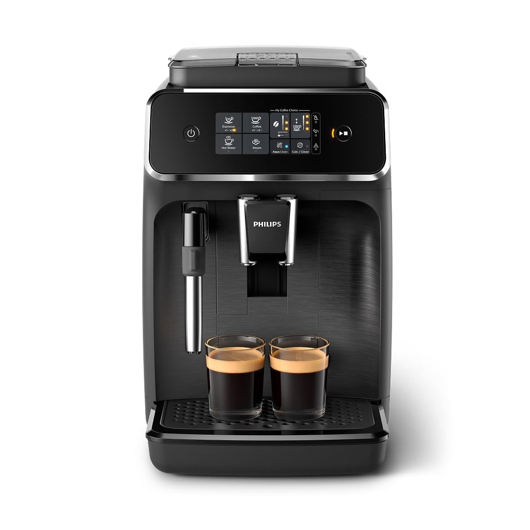Philips 2200 Series Fully Automatic Espresso Machine, Classic Milk Frother, 2 Coffee Varieties, Intuitive Touch Display, 100% Ceramic Grinder, AquaClean Filter, Aroma Seal, Black (EP2220/14)