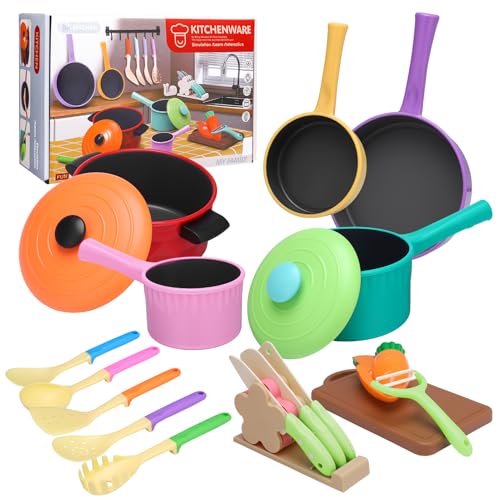 GSrenyu Kids Kitchen Toy Accessories Set Cooking Cookware Toys Pots and Pans Playset Role Play Cutting Fruit Food Toy Kitchen Pretend Toy for Kids Girl Boy Toddler 3 4 5 6 Years Old