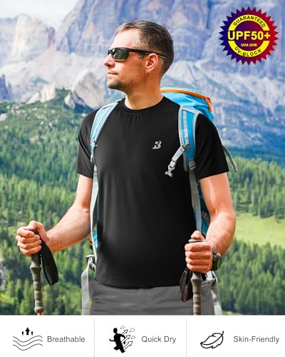 Roadbox Men's Rash Guard Short Sleeve, UPF 50+ UV Sun Protection Water T-Shirts, Cool Dry Swim Shirts for Surf Beach Fishing Black4