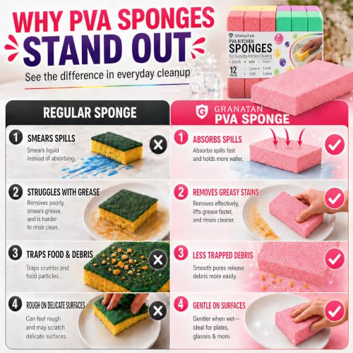 Image of PVA Household Cleaning Sponges, 12 Pack, 4 Colors