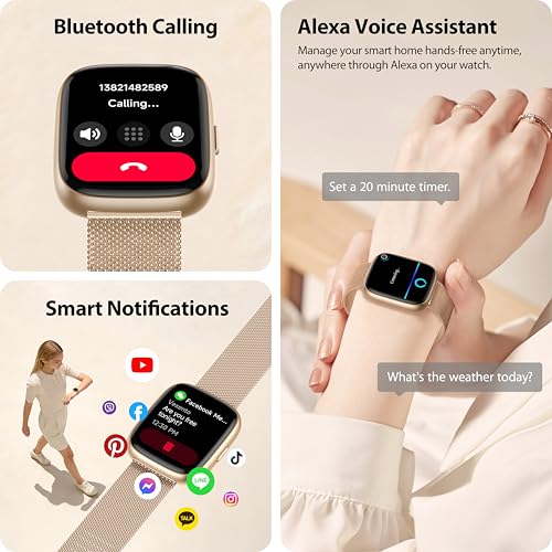Image of Smart Watch for Women with Alexa Built-in, 1.83 inch HD Touchscreen Fitness Tracker with Bluetooth Calls, Heart Rate /Sleep Monitor, 120+ Sports Fitness Watch, IP68 Waterproof Smartwatch for Android iOS