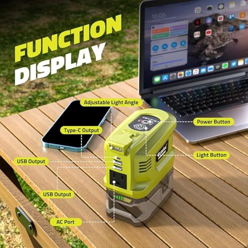 Image of Ecarke 200W Portable Power Inverter Compatible with Ryobi 18V Battery, DC 18V to AC 110V Power Station with 1 AC Outlet, 2 USB, 1 Type-C & LED Light, for Outdoor Emergency Use (No Battery)(2-Pack)