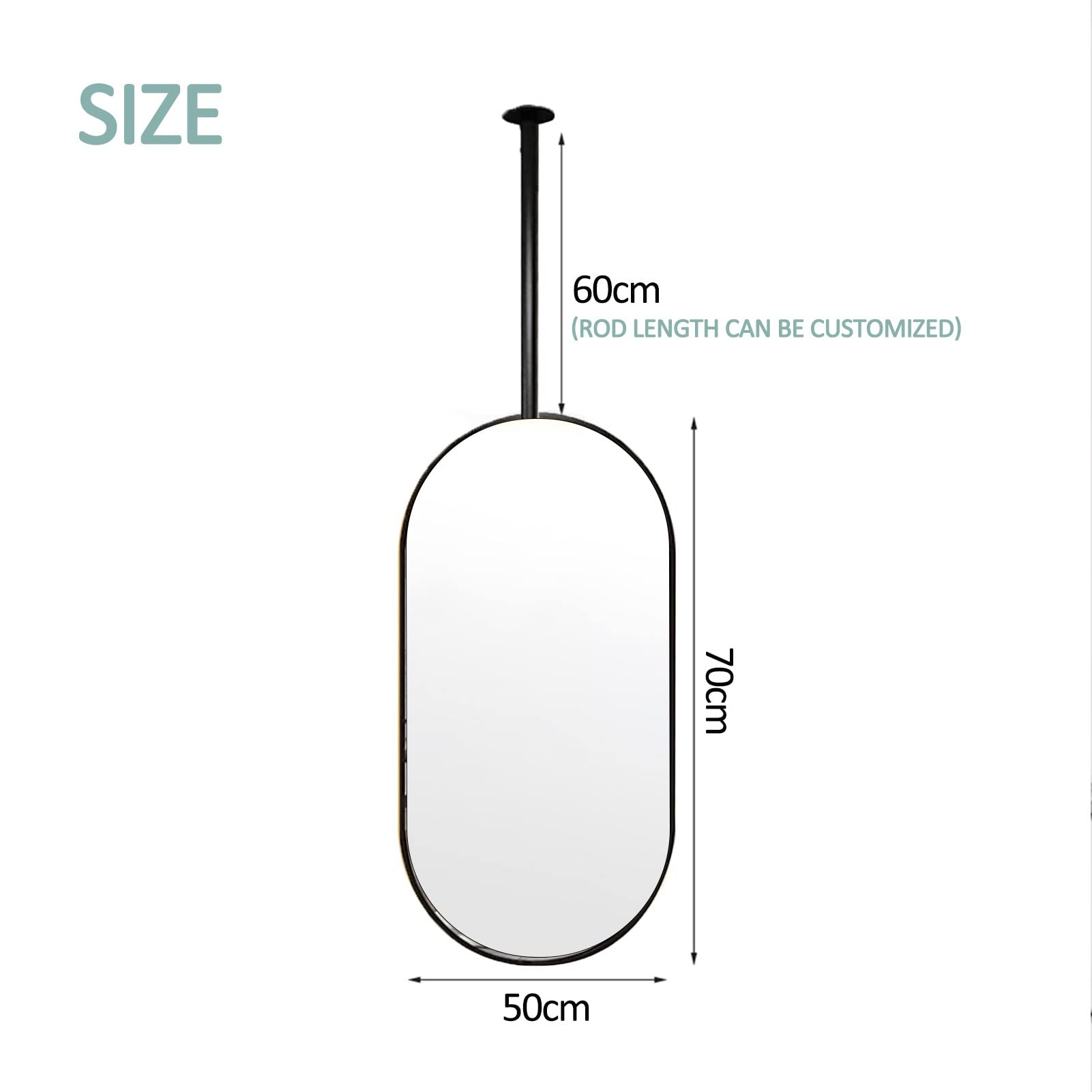 Specchi da Trucco da soffitto HD appesi per Soggiorno, bagni, con Specchio Decorativo Ovale con Cornice in Metallo, specchi da Barba Personalizzabili (Dimensioni: 50 cm x 70 cm)
