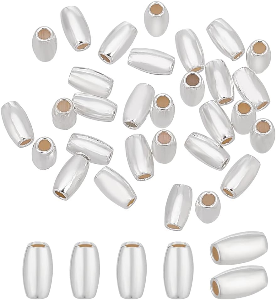 BENECREAT 30pcs Oval Rice Spacer Beads 925 Sterling Silver 5.5mm Small Seamless Oval Rice Spacer Beads Bright Metal Bead for DIY Bracelet Necklace Jewelry Making Accessories