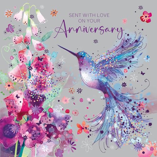 Cherry Orchard | Happy Anniversary Wishes Card | On Your Anniversary Special Couple | Gorgeous Colourful Hummingbird | Square Card | Complete with Envelope