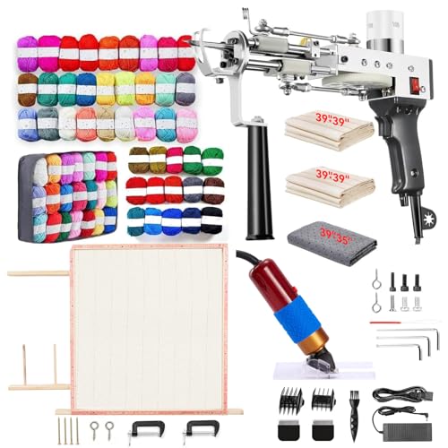 BESGEER Rug Tufting Gun Starter Kit with 75cm x 75cm Wooden Frame Tufting Kit Complete with Carpet Trimmer Tufting Pistolen Set für Anfänger und Tufting-Liebhaber (Schwarz)