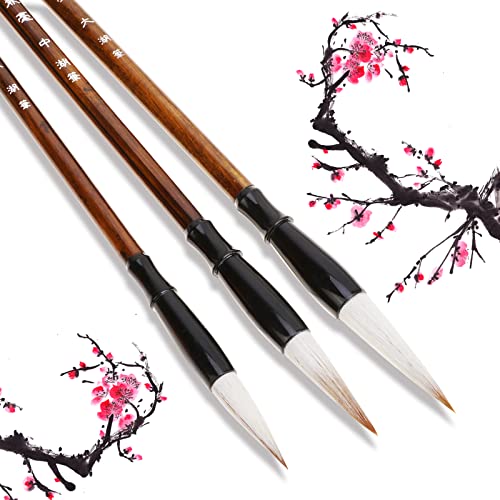 Pwsap 3pcs cepillo de caligrafía china Kanji japonés Sumi cepillo de dibujo, Pinceles de Escritura cepillo chino pinceles de Tinta Profesional para Pintura para Estudiantes, Principiantes y calígrafo