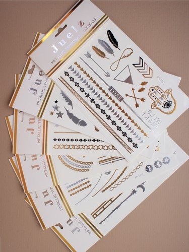 0168 Shimmer Tatts Metallic Temporary Tattoos Stick-on skin jewellery in Gold & Silver Clubbing by Inca