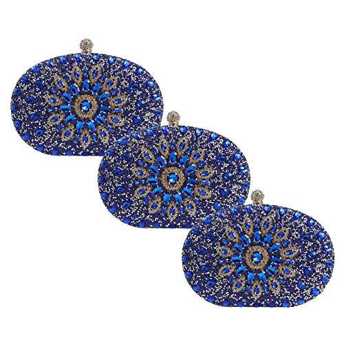 Sac de mariage bleu 3 pièces orné de strass brillants pour robe de soirée