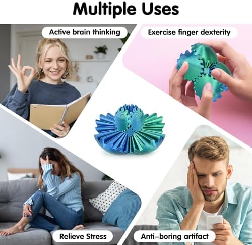 Gear Ball 3D Printed Spin Ball or Cube Fidget Toy,Gear Sphere Fidget Toy,Fidget Ball Gear Toy for Stress and Anxiety Relief, Stress Ball GearSphere Desk Toy for Adults (Blue Green, 2.3 Inch) - 2