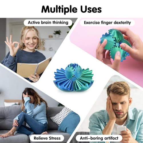 Image of Gear Ball 3D Printed Cube Fidget Toy,Gear Sphere Fidget Toys,Sensory Toys for Stress and Anxiety Relief, Desk Toy Fidget Spinners,Stocking Stuffers for Adults & Kids Gift(Blue Green, 2.3 Inch)