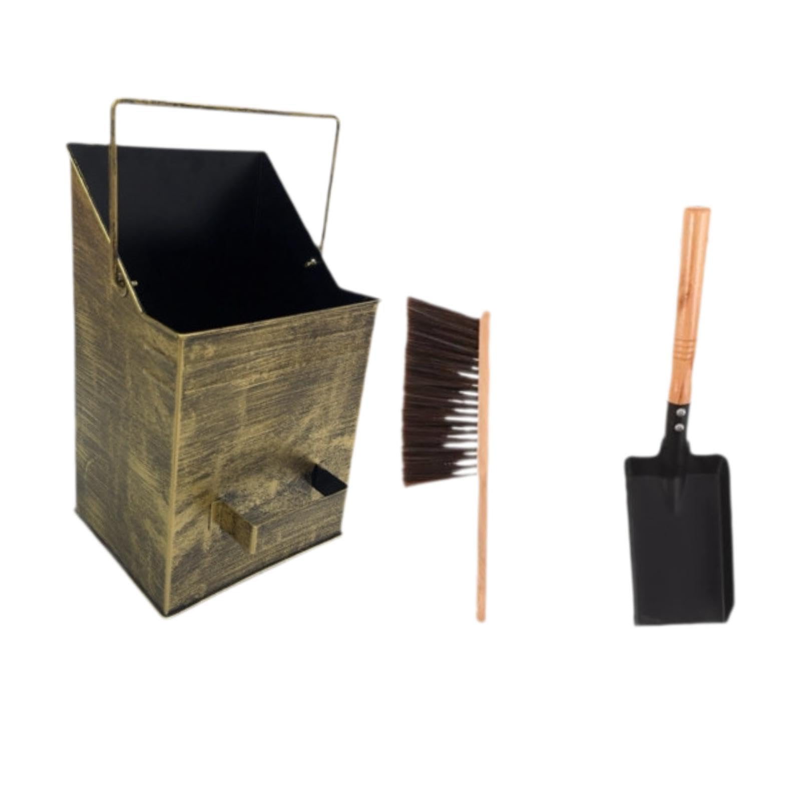 predolo Secchio per cenere da con manico, leggero, in metallo, per uso domestico, esterno, ideale per caminetto, cucina, o altri spazi esterni, Spazzola a Pala in Bronzo