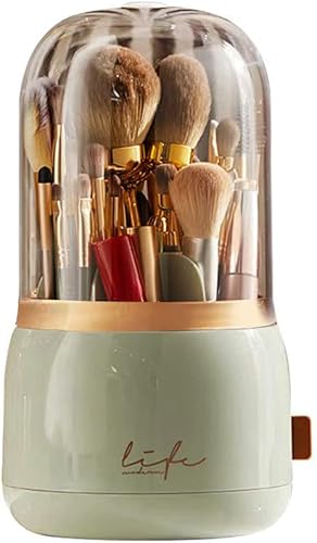 Miniatura 6 de Organizador de brochas de maquillaje rosa con tapa giratoria de 360 grados 2023 Organizador de brochas de cosméticos transparente para tocador,