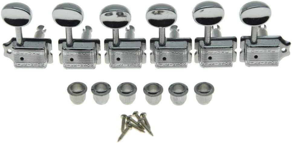 Wilkinson Deluxe 6 Inline Vintage Guitar Tuners with Split Post Guitar Tuning Keys Peg Machine Heads for Strat/Tele Guitars Chrome
