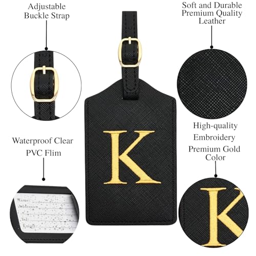 Image of Luggage Tag PU Leather for Suitcase Baggage Handbag Travel Bag Label Suitcase Tag Label Tag w. Name Card & Privacy Cover (K)