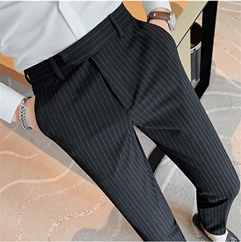 Men's Lightweight Slim Fit Striped Dress Pant Stretch Casual Business Flat-Front Chino Suit Trousers4