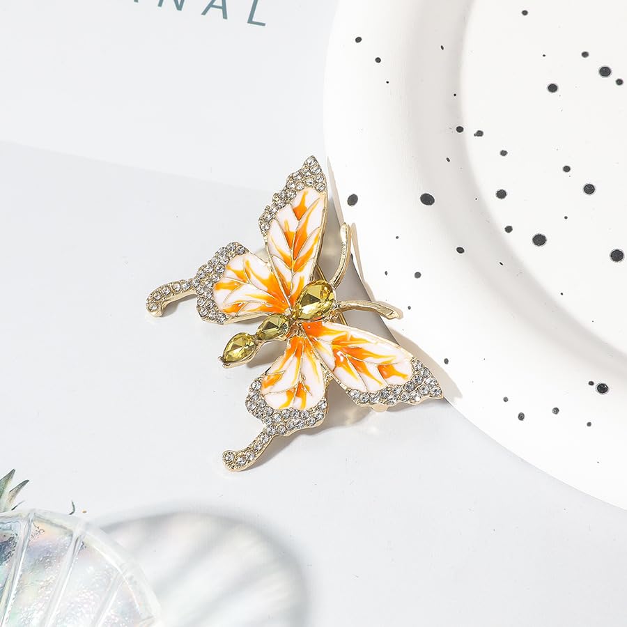 Image of Butterfly Crystal Rhinestone Brooch Pin for Women Colorful Glitter Pearl Bead Lapel Pins Hats Clothes Dress Accessories Jewelry (Yellow)