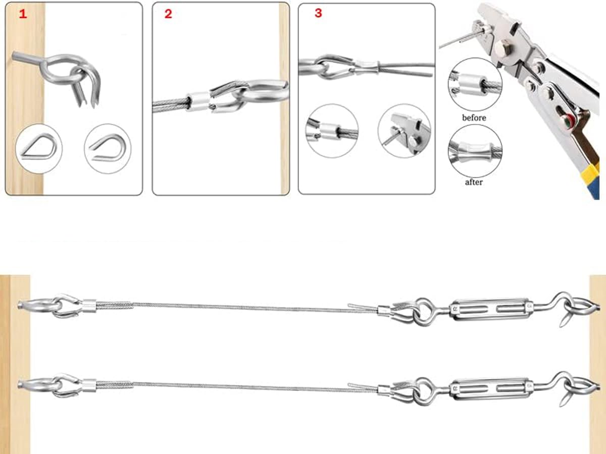 TooTaci Zestaw linek ogrodowych 30 m / 2 mm ze stali nierdzewnej, zestaw napinacza drutu M5, zestaw rolek ogrodzeniowych, zestaw balustrady kablowej, metalowy kabel powlekany PCW, oczy winorośli dla