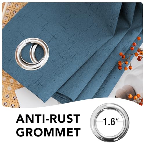 Image of H.VERSAILTEX Linen Blackout Curtains Durable Thick Textured Linen Look 100% Blackout Patio Door Curtain Anti Rust Grommet Extra Wide Sliding Door Curtain Panel, Blue Sapphire, W100 x L96 inch
