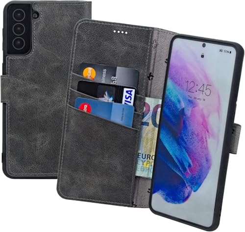 Étui Samsung Galaxy A17 5G Suncase en cuir gris antique avec 3 fentes pour cartes