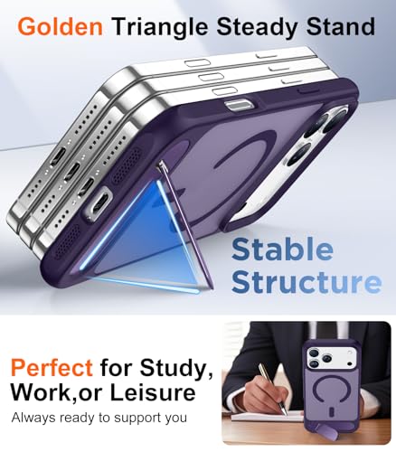 Image of Designed for iPhone 17 Pro Max Case, [Built-in Invisible Kickstand][Compatible with MagSafe][Military Grade Shockproof] Slim Translucent Matte Phone Case 6.9 inch (Purple)
