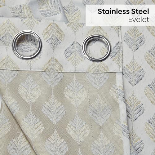 Image of haus & kinder Jacquard Door Curtains 7 Feet Long Pack of 2 Door Curtains, 7 Feet Curtains for Door (Silver Leaf, Grey Floral Nature Design 130x213 CM)