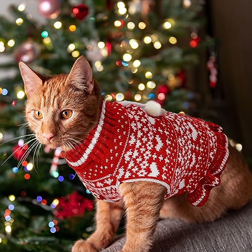 Weihnachten Hundekleid Pullover mit Geschirr Loch Herz gestrickt Welpe Pullover Weste weich warm Winter Mädchen Hundekleidung für kleine mittlere Hunde Katzen Haustier Xmas Outfits(Herz,XL)
