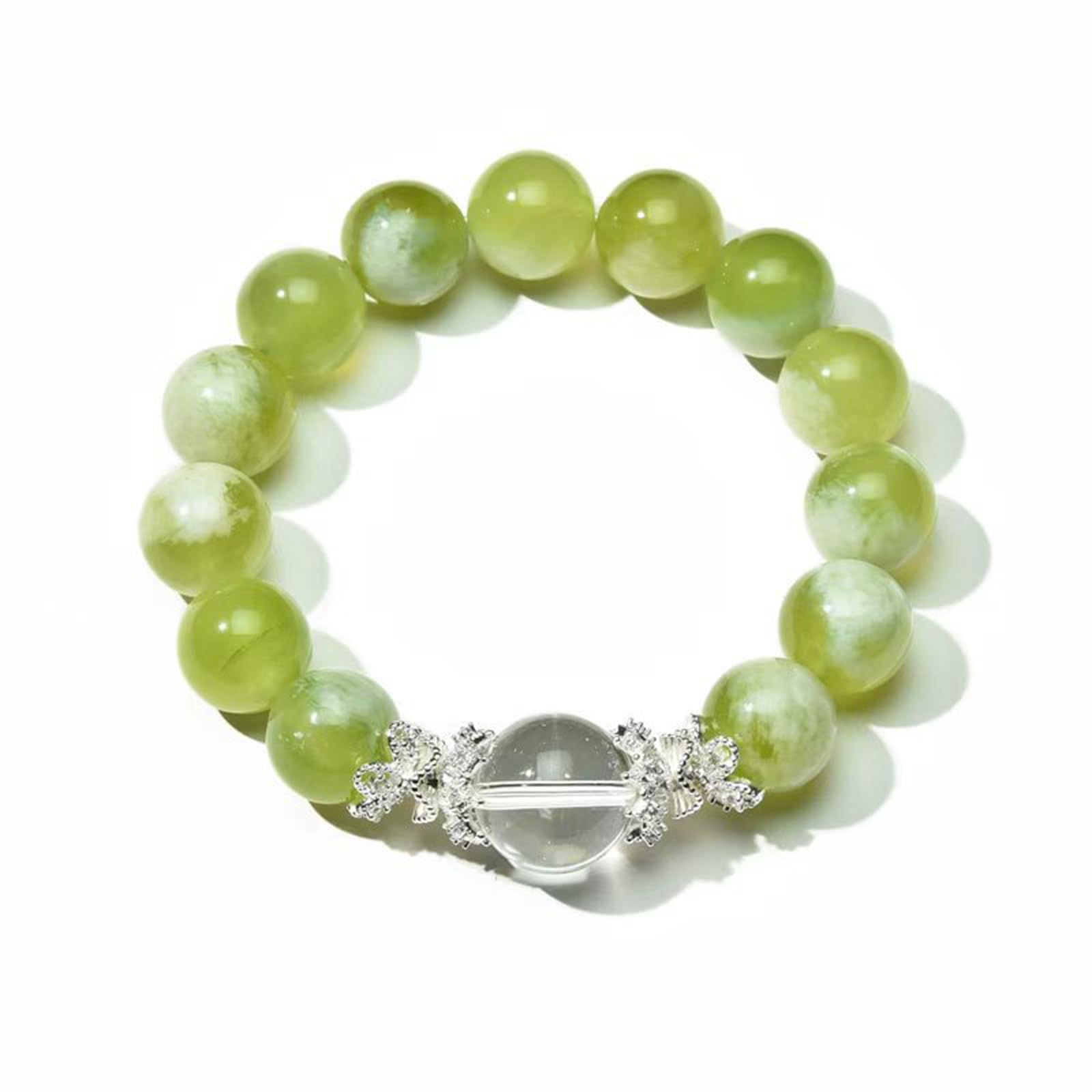 Pulsera de Cristal con Cuentas – Joyería de energía curativa Hecha a Mano – Pulsera de Cristal de Espuma de Leche de UVA Verde Natural para Mujer,12.5mm