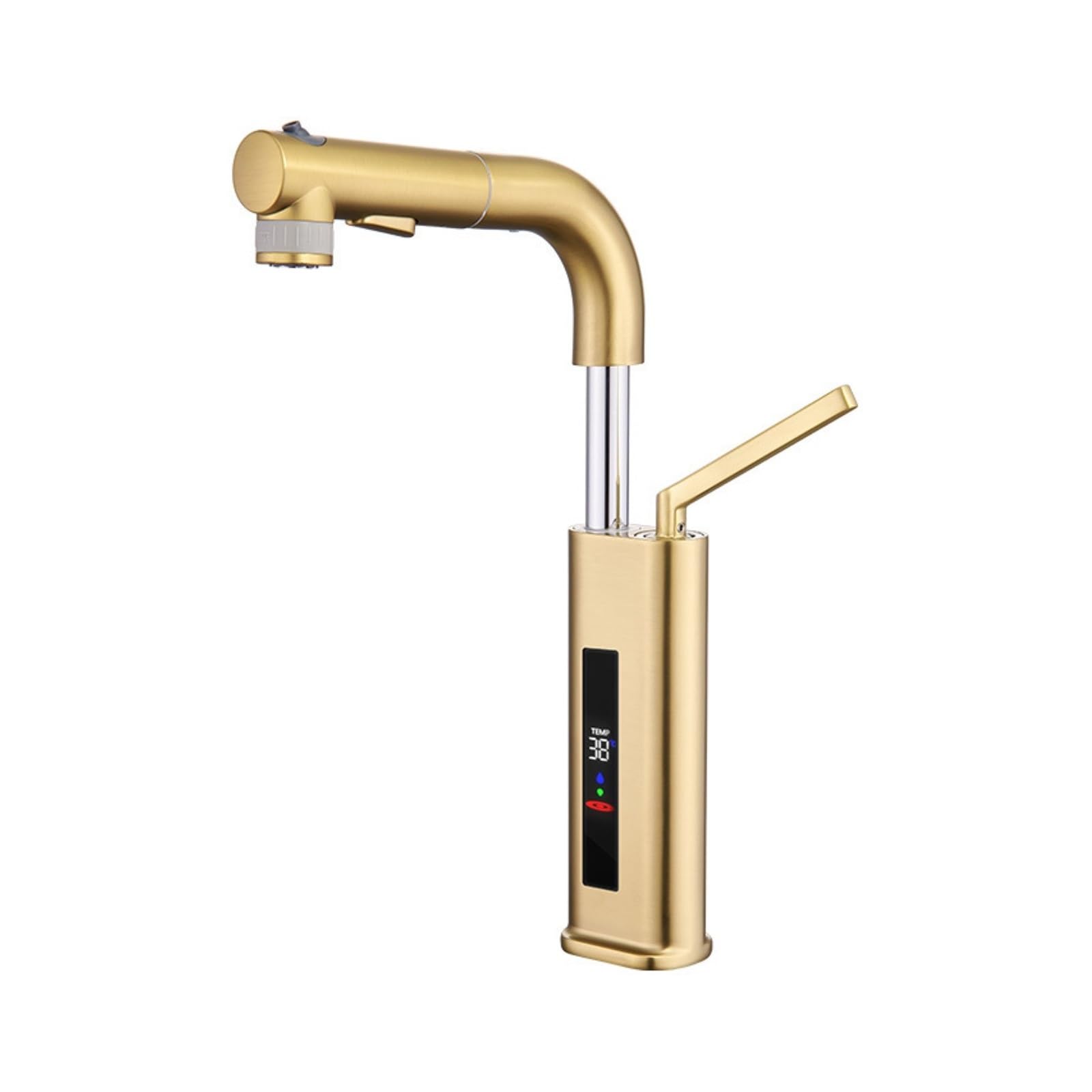 Tall Vessel Sink Faucet, Digital Display Brass Pull Out Hot Cold Mixer Tap,Safe and Reliable(Golden)
