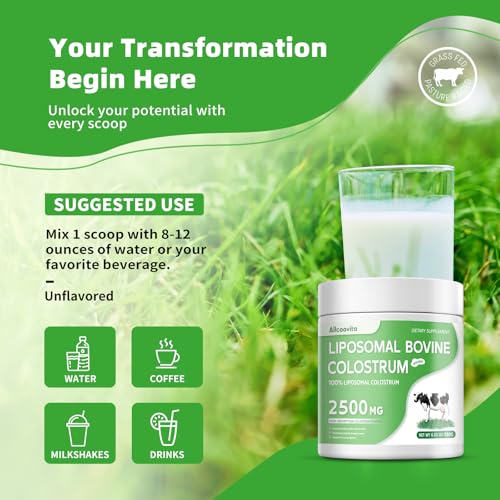Image of Liposomal Bovine Colostrum Powder - Pure Bovine Colostrum for Humans - Grass Fed Colostrum Supplement for Gut Support, Immune Health and Hair Growth,72 Servings per Bottle.180g /6.35 oz