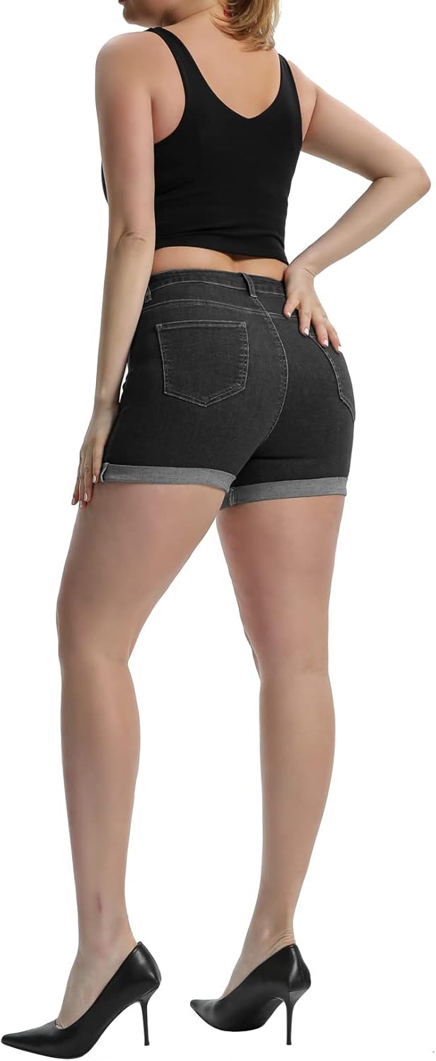 Romastory Women's High Waisted Summer Elastic Jean Shorts Folded Hem Hot Denim Shorts for Women - Image 5