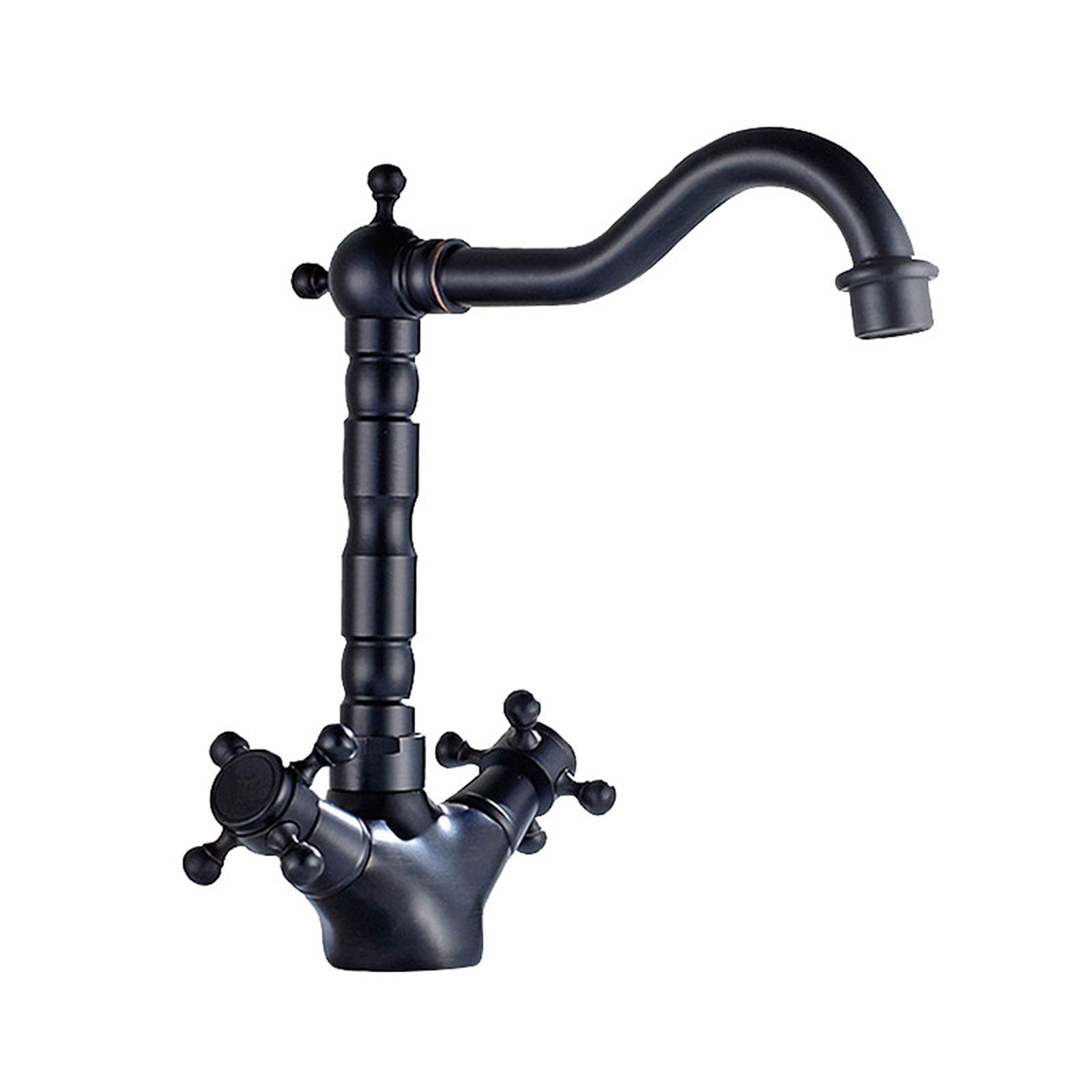 ASerZenith Hot Cold Mixer Tap Bathroom Faucet,Antique Brass Kitchen Faucet Double Handle,Rotatable Vessel Sink Faucet Vintage,Black Vintage,Short,Electroplating Short(Black Vintage-Short)