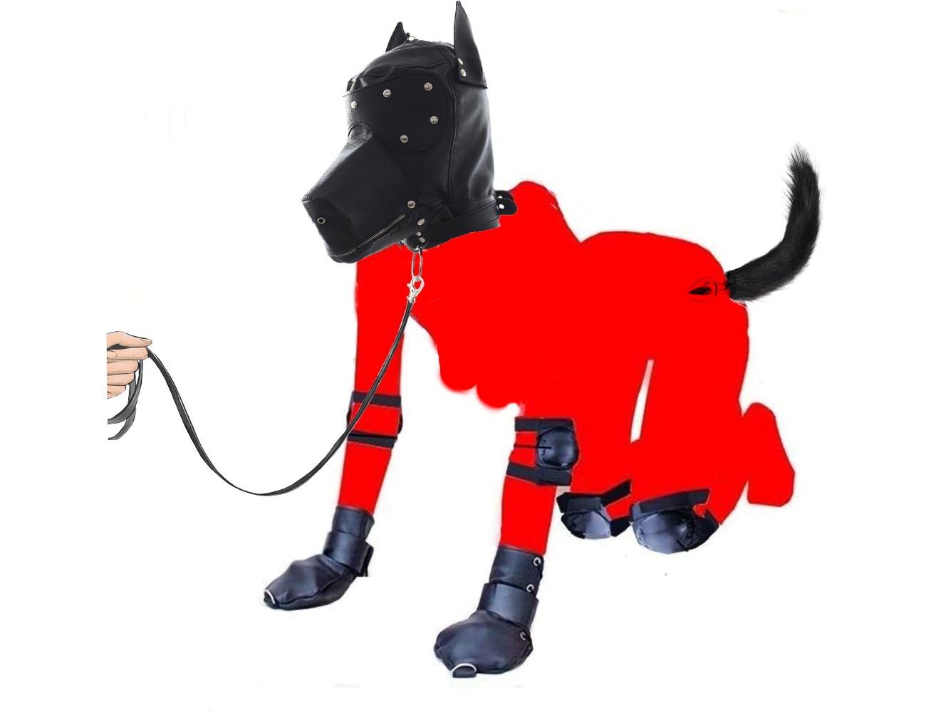 Welpenmaske mit Traktionsgürtel Doggy Maske Halloween Lederhaube Maske für Partyspiele Maskerade