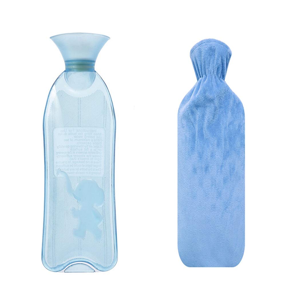 Botellas de agua caliente, bolsa PVC con cubierta punto adecuada for regalo Navidad/cumpleaños Botella portátil reutilizable llena(Blu)