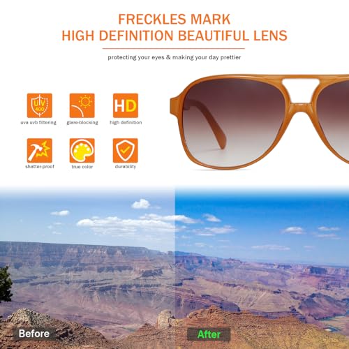 Image of Freckles Mark Vintage Retro 70s Sunglasses for Women Men Classic Large Square Aviator Trendy Glasses