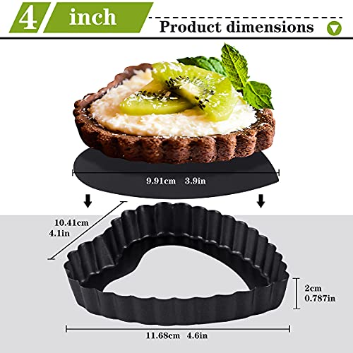 Qtoikce Mini Tart Pan Set For Baking,4-Pieces 4 Inch Small Heart-Shape Carbon Steel Tart Tins,Non-Stick Carbon Steel Quiche Pan With Removable Bottom For Quiche Cheese Cakes And Desserts #TOP1