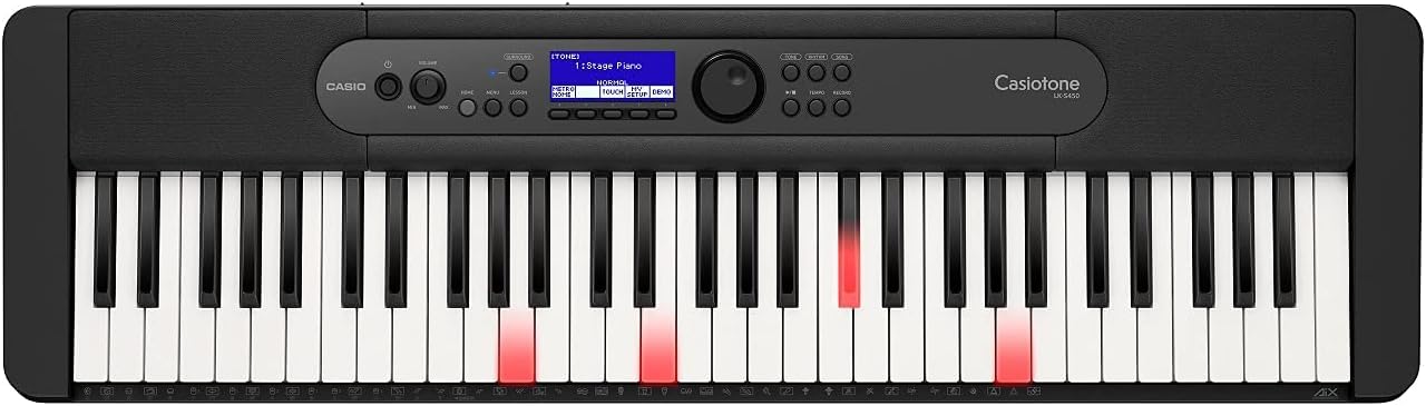 Casio LK-S450 CASIOTONE Top Clavier à touches lumineuses avec 61 touches à frappe dynamique au look piano & WU-BT10 Bluetooth Dongle
