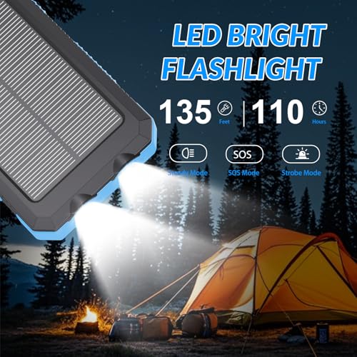 Image of Power Bank Solar Charger 20,000mAh, Portable Phone Charger, 4 Cables Outdoor Waterproof External Backup Power Charger with USB-C for Cell Phones, Solar Battery Pack with Dual Flashlight for Camping