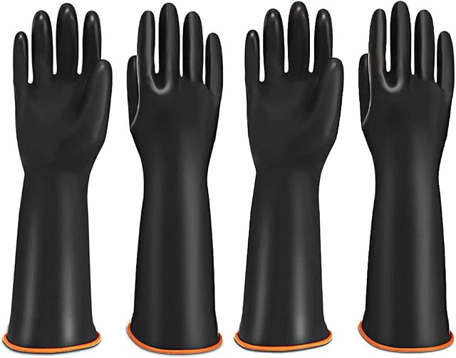 Linghuang Chemical Resistant Industrial Rubber Protective Gauntlets Gloves Resist Strong Acid 17.7inch,M Size,Black with Orange Lining (2 Pairs)