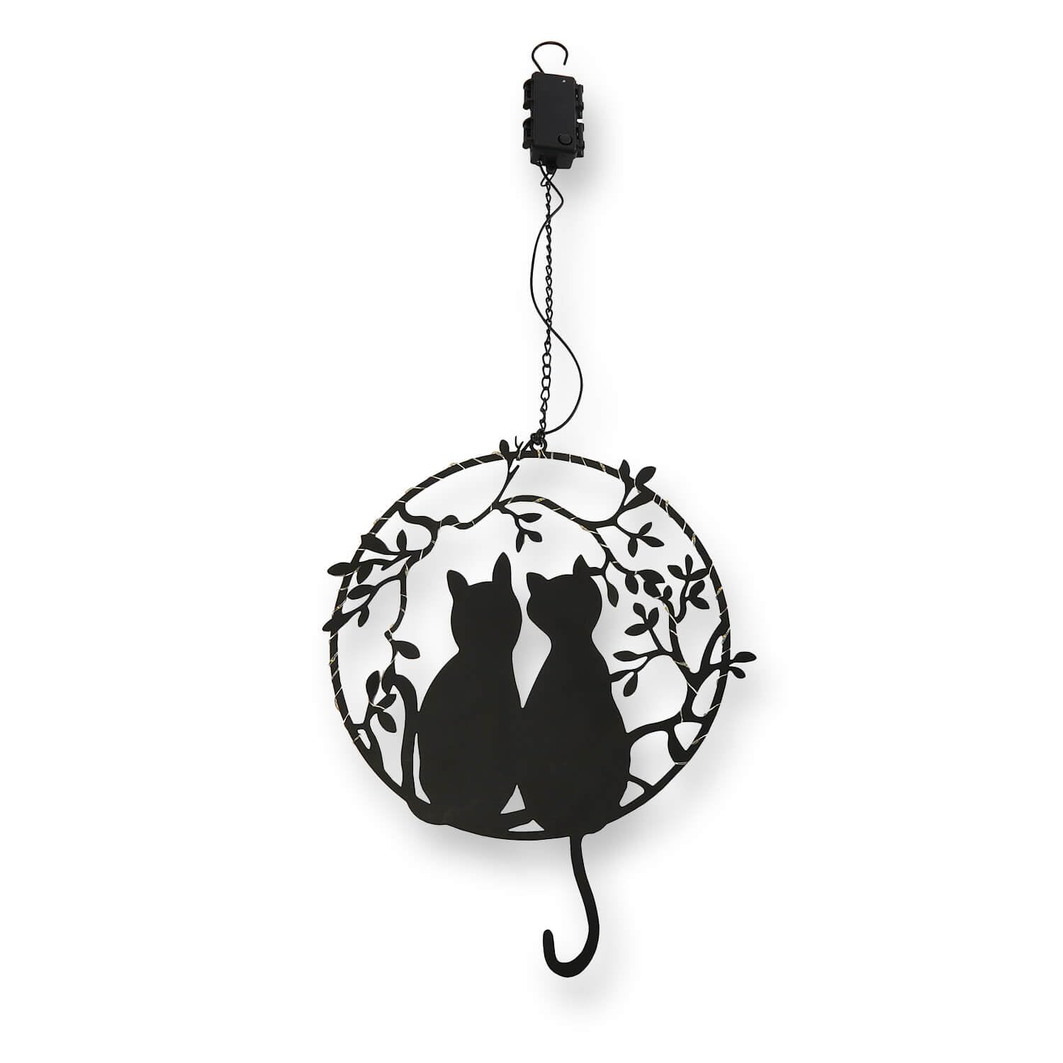 Coopers Of Stortford Black Solar Hanging Cat Friends Garden Ornament