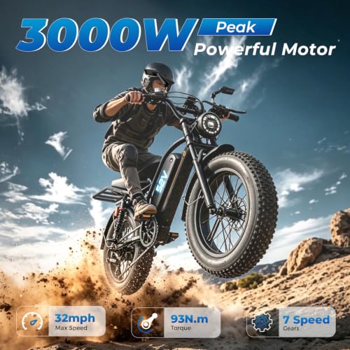 Image of Jasion YR20 PRO Electric Bike for Adults&Teens, 3000W Peak Motor, 52V 20Ah Battery, Up to 90 Miles Range, 20 inchx4.0 inch Fat Tire Moped Style Off-Road Ebike, Full Suspension, All-Terrain Electric Dirt Bike