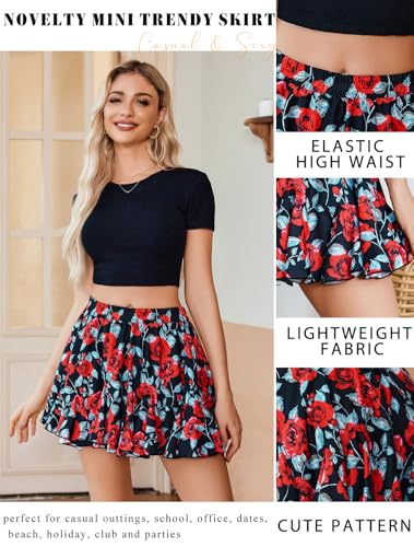 Image of Avidlove Women's Pleated Skirt Boho Ruffle Flowy Mini Skirts High Waisted Flared Skater Skirt Basic Outfits